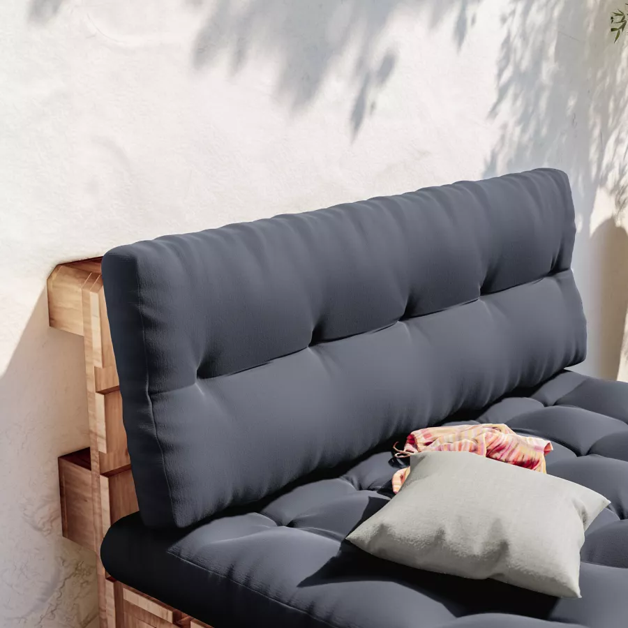 Spalliera divano pallet da giardino e interni imbottita 120x45 cm grigio