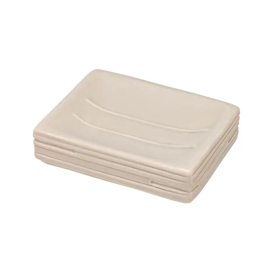 Set 4 accessori da bagno da appoggio in ceramica beige