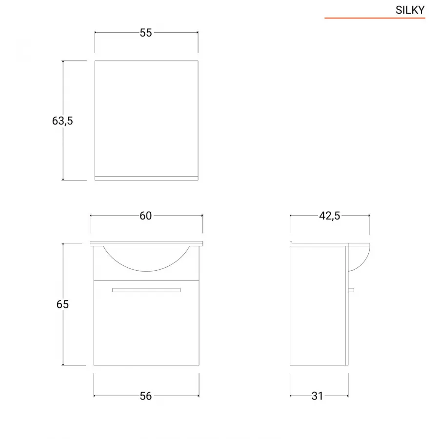 Mobile bagno sospeso 60 cm profondità 42 cm bianco lucido con specchio e  mensola - Ready