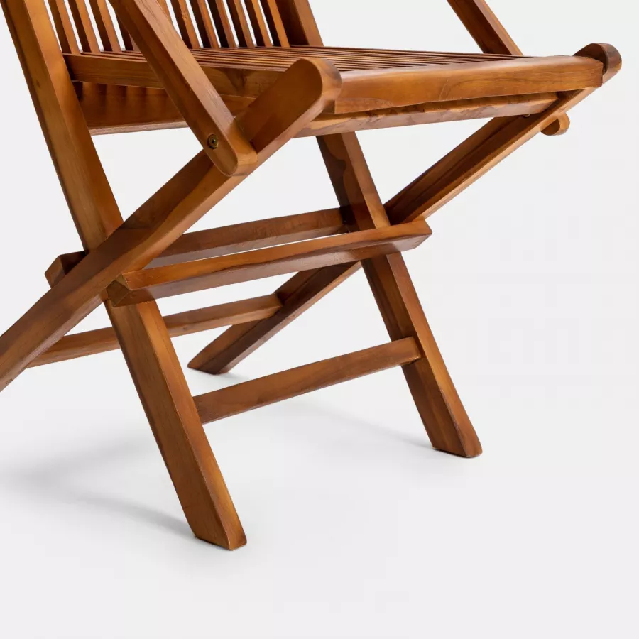 Set pranzo tavolo pieghevole 120x70 cm e 4 sedie con braccioli in legno teak  - Louis