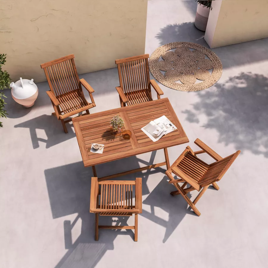 Set da pranzo da giardino tavolo pieghevole 120x70 + 4 sedie senza bracci  balcone - Java Light