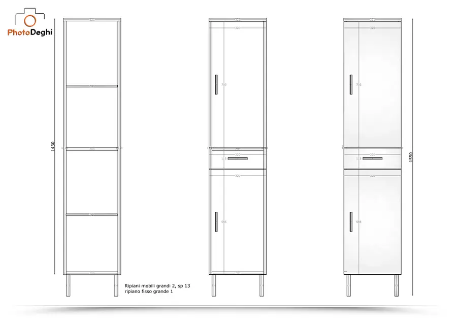 Colonna bagno cm 155 legno bianco lucido 2 ante 1 cassetto