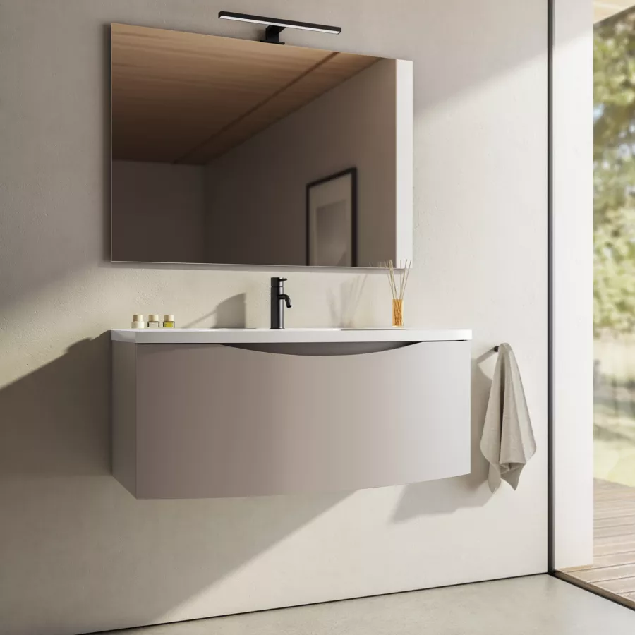 Mobile bagno sospeso 100 cm Jasmine tortora opaco moderno con specchio