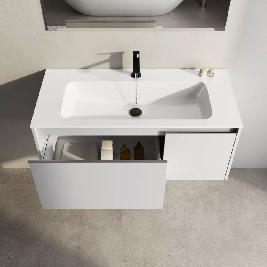 Mobile bagno sospeso 100 cm bianco opaco con lavabo e specchio - Edith