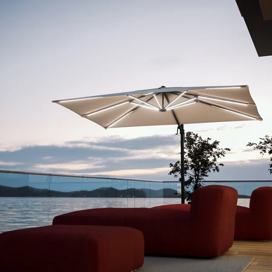 GarveeLife Ombrello Cantilever Da Esterno 3 Metri Con Base A Croce - Telo 180g/m² Resistente UV - Perfetto Per Giardino E Piscina (2-6 Persone)