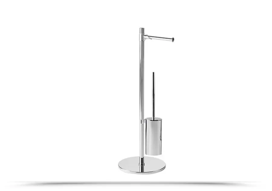 Piantana con 2 bracci portarotolo e scopino wc in acciaio inox cromato e  resine GEDY