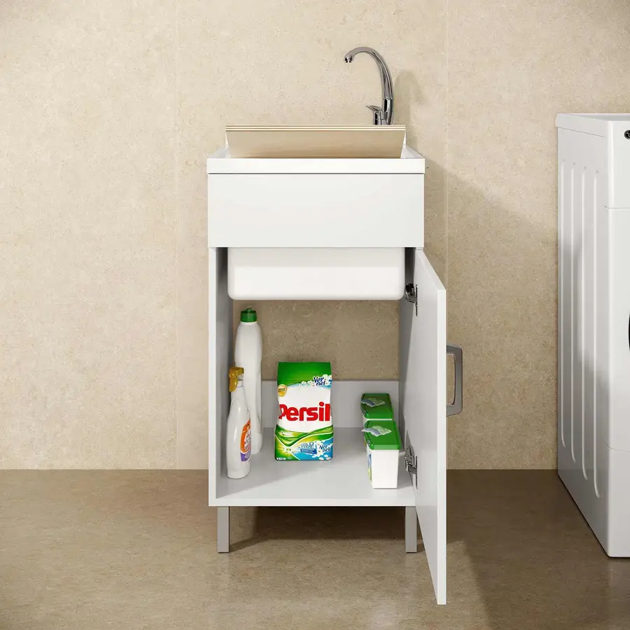 Lavapanni 45X50, Domestica con asse in legno, BIANCO