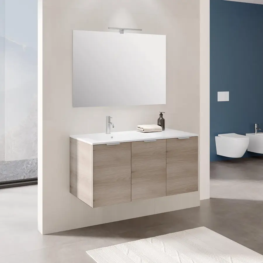 DEGHI MOBILI Mobile Da Bagno Sospeso 110 Cm Tortora Lucido Lavabo A Sx E  Pensile - Zoe