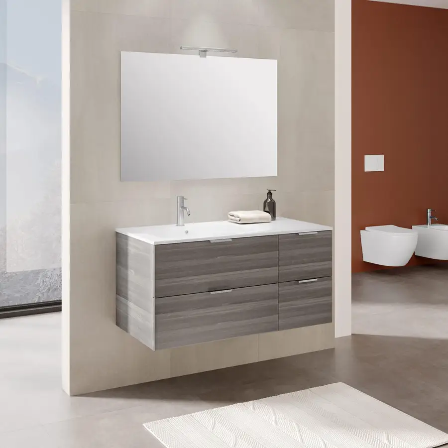 Mobiletto bagno sospeso 56x45 cm 1 anta grigio con lavabo e specchio