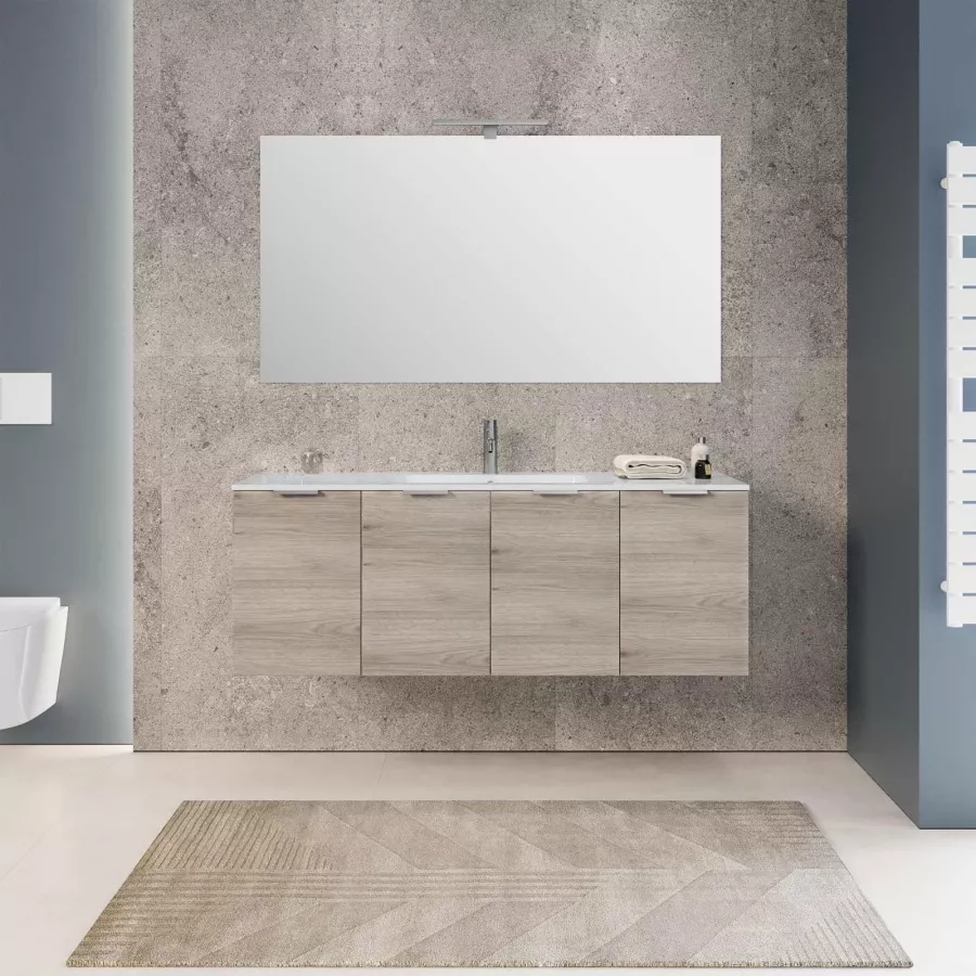 Mobile da bagno sospeso tortora 140 cm profondità 51 cm in legno