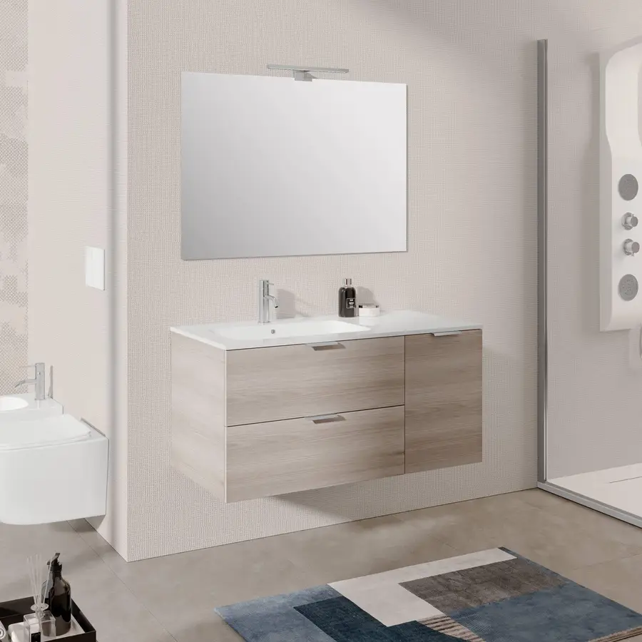 Mobile sospeso 105 cm profondità 51 cm 2 cassetti 1 anta con lavabo a  sinistra e