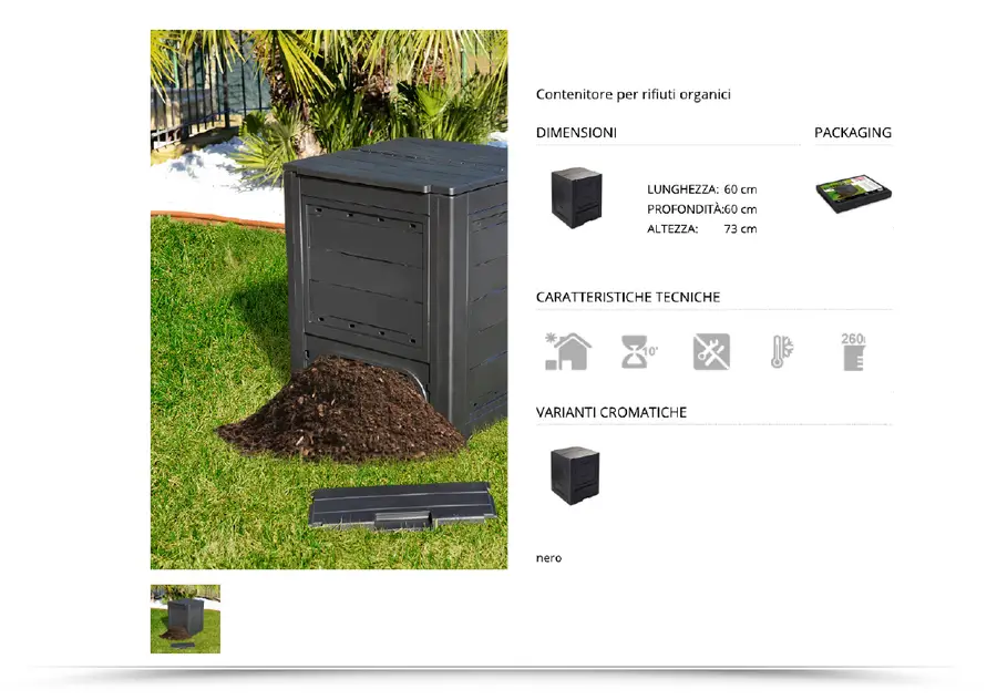 Compostiera domestica da esterno in resina 260 litri nera 60x60x73h cm