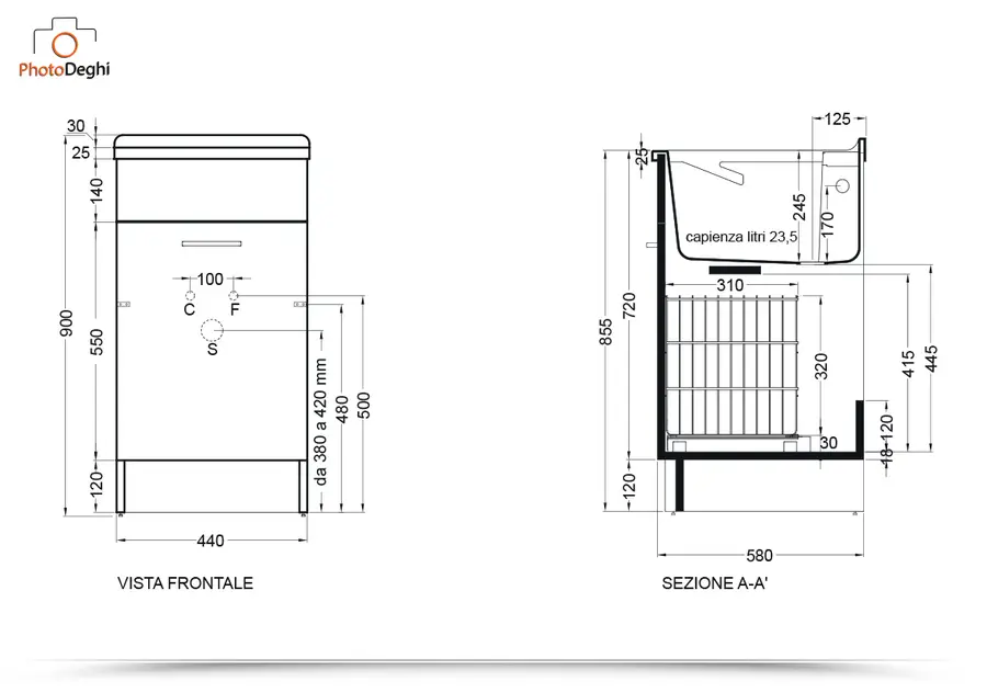 Jollywash Colavene lavatoio 45X60X86 frontale antracite con cestello  portabiancheria