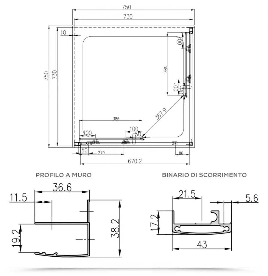 Box doccia 75x75 cm doppio scorrevole vetro temperato 6mm trasparente 185h  - Young