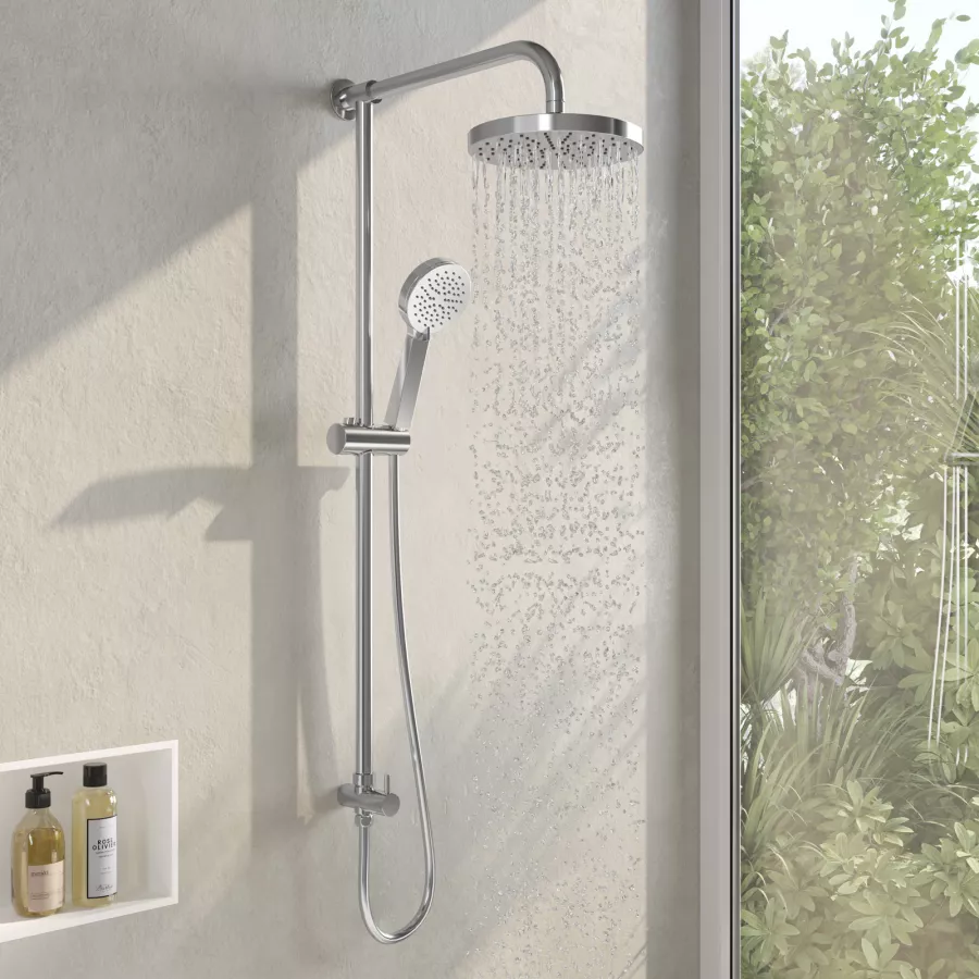Colonna doccia Kris con presa acqua a muro soffione e doccino acciaio inox  cromato