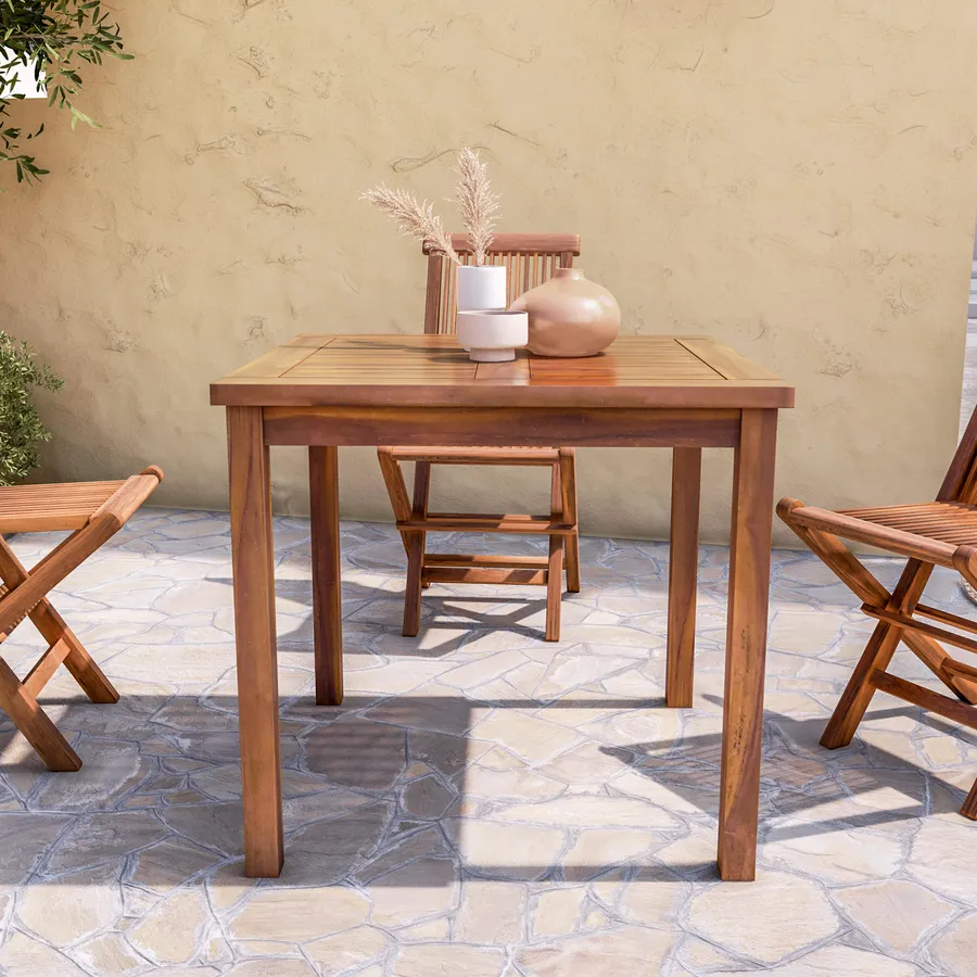 Sunnydaze Tavolo Da Pranzo Quadrato In Teak Massiccio Per Esterni – 80x80 Cm, Marrone Chiaro, Per Patio E Giardino