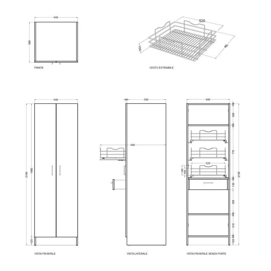 Colonna Colf Colavene 2 ante bianco 2 ripiani 3 contenitori e 1 cassetto  arredo lavanderia