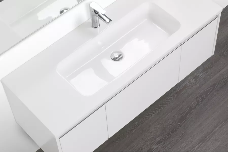 Ottawa White - Mobile Bagno Sospeso 2 Cassetti Con Lavabo E Specchio Bianco  + Lampada LED Da 30 Cm - Bricozone®