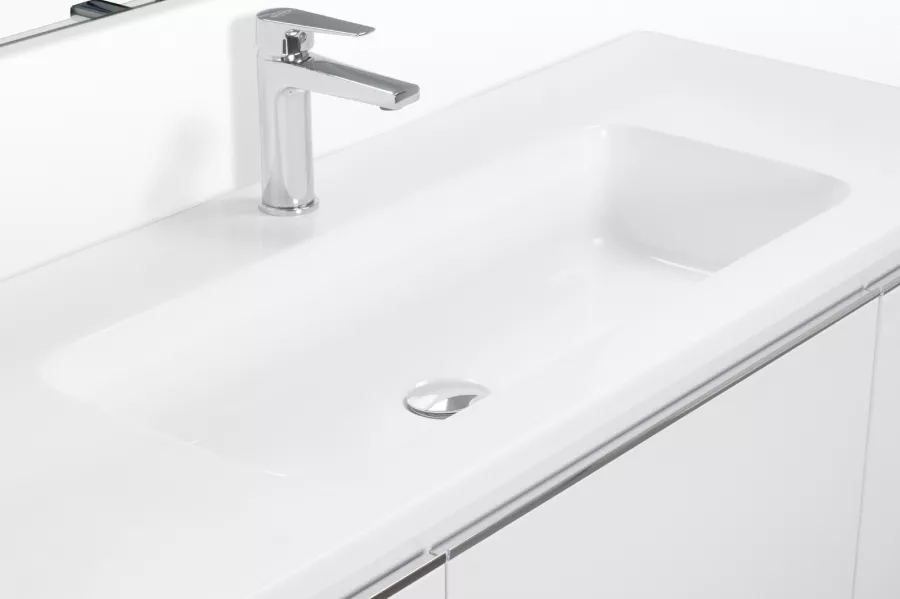 012630 - Bagno completo sospeso con base 120 specchio LED e 2 lavabi da  appogio - RIO Rosa Polvere 