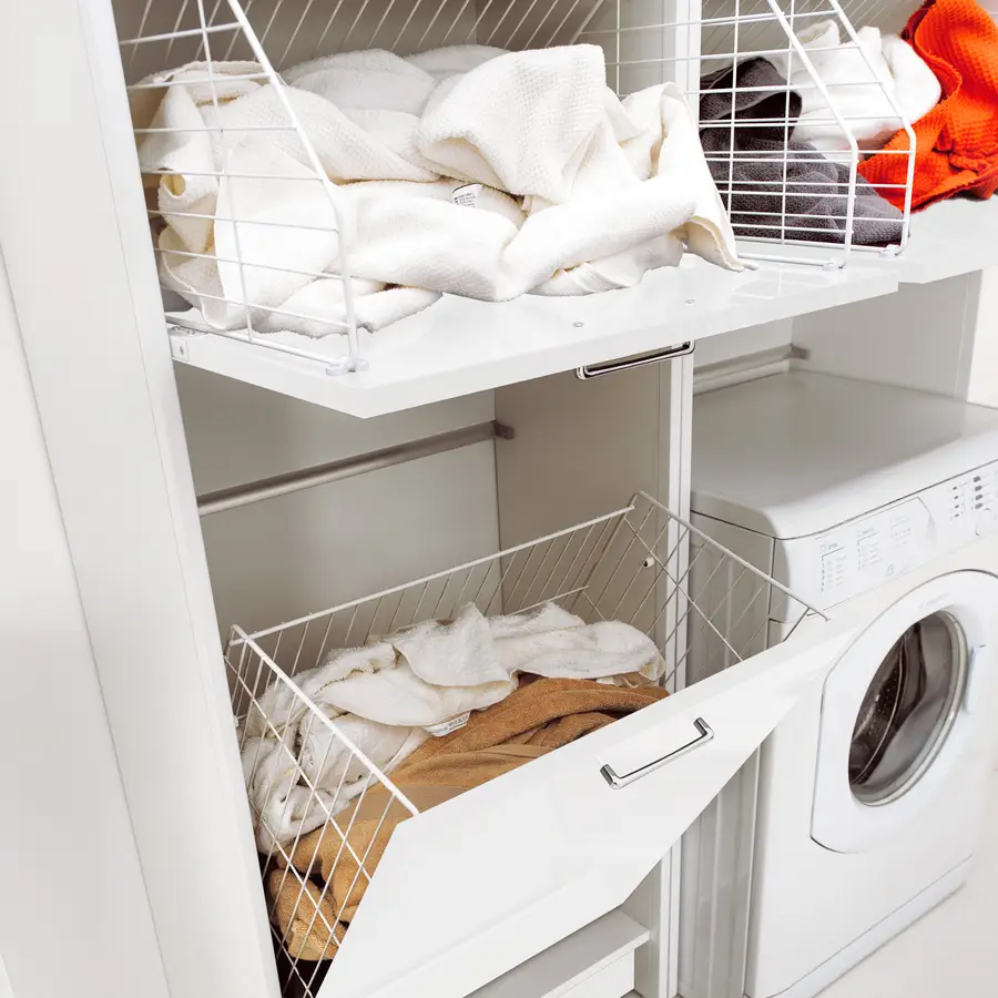 Colonna porta lavatrice e asciugatrice fronte lucido bianco con maniglie  cromate
