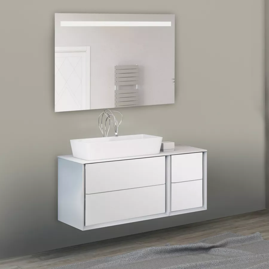 Mobile Da Arredo Bagno Classico Bianco Con Lavabo e Specchio 105 Cm  ab-ila105-1