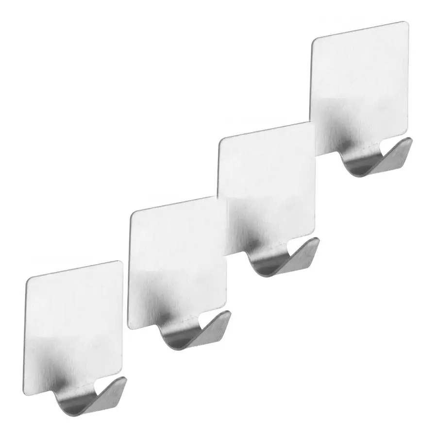 Set 4 appendini adesivi quadrati in acciaio satinato