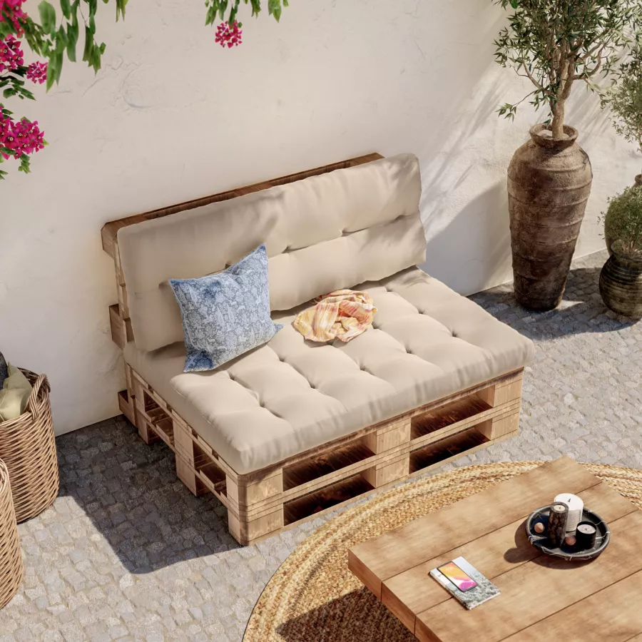 Cuscino per divano pallet da esterni e interni in poliestere imbottito 120  x 80 naturale