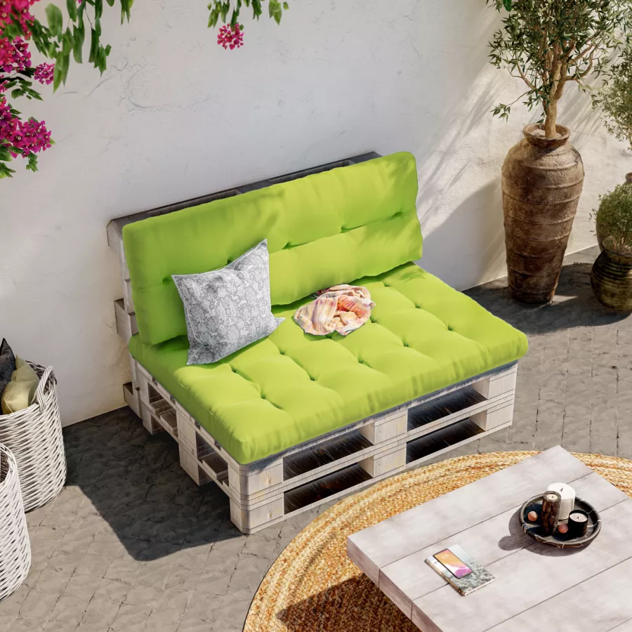 Coppia di cuscini per divano pallet in poliestere imbottito verde