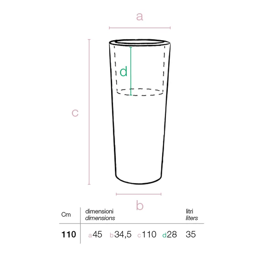 Vaso da giardino alto in plastica riciclabile 100% design moderno bianco  altezza 65 cm