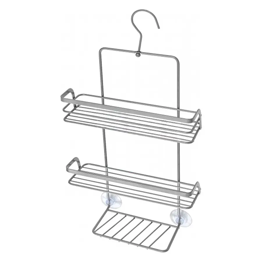 Griglia doccia rettangolare antiruggine con 3 ripiani e gancio cromato -  Linda