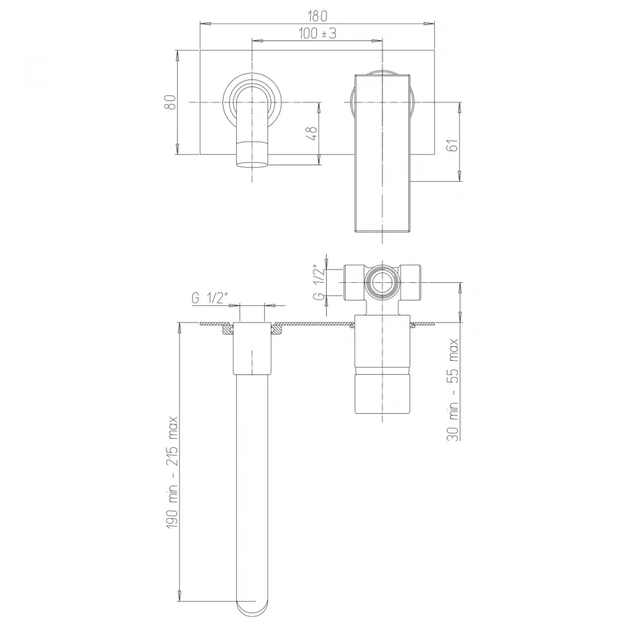 Miscelatore lavabo a muro con piastra Jacuzzi