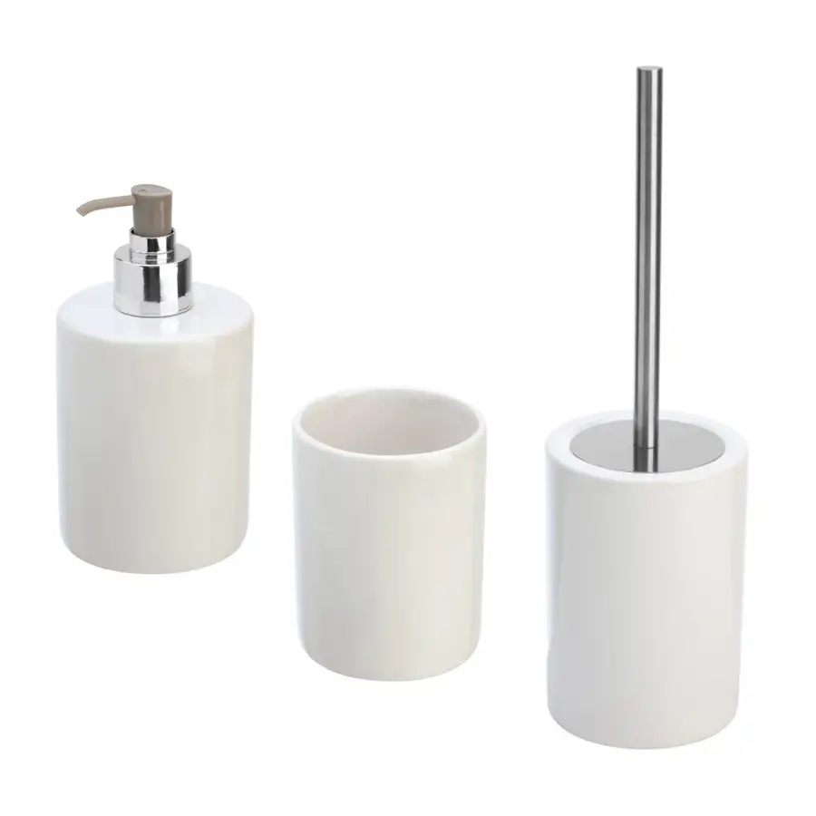 Set 3 accessori da bagno da appoggio in ceramica bianco