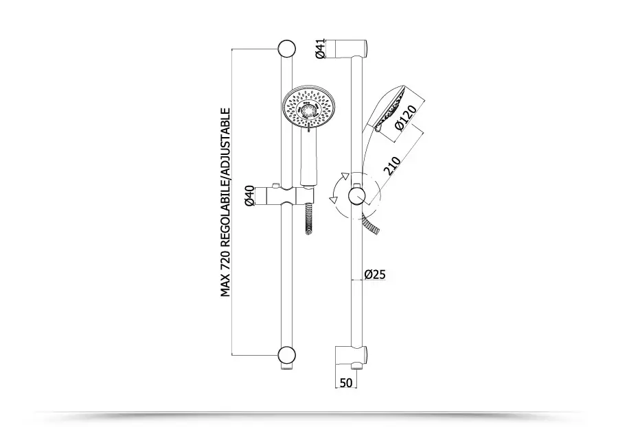 Kit Saliscendi Doccia Completo 72cm - W637L –