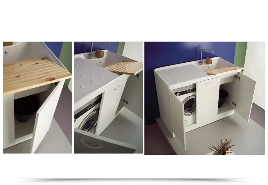 Coprilavatrice da interno 123x60x92 cm con 3 ante con asse in legno con  lavatrice a sinistra