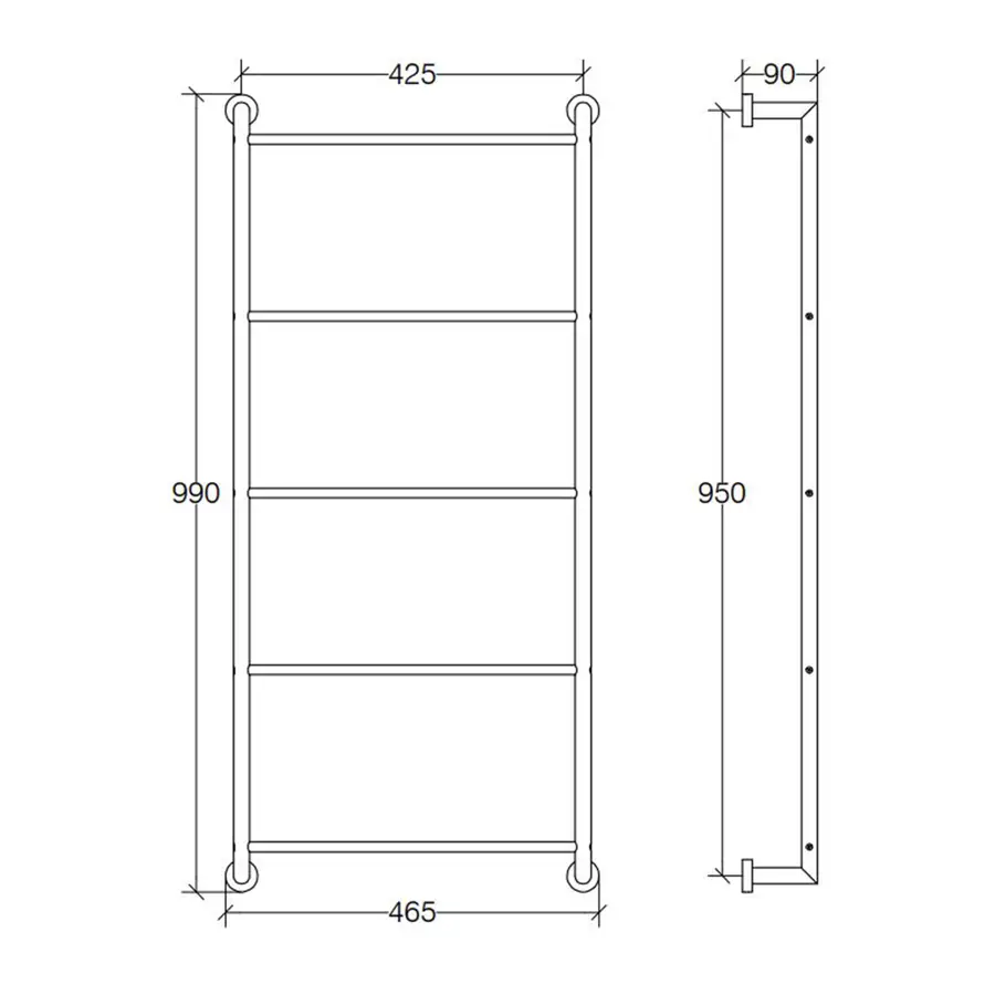 Griglia portasalviette ottone cromato con installazione a muro H 99 cm - Baketo  di Lineabeta