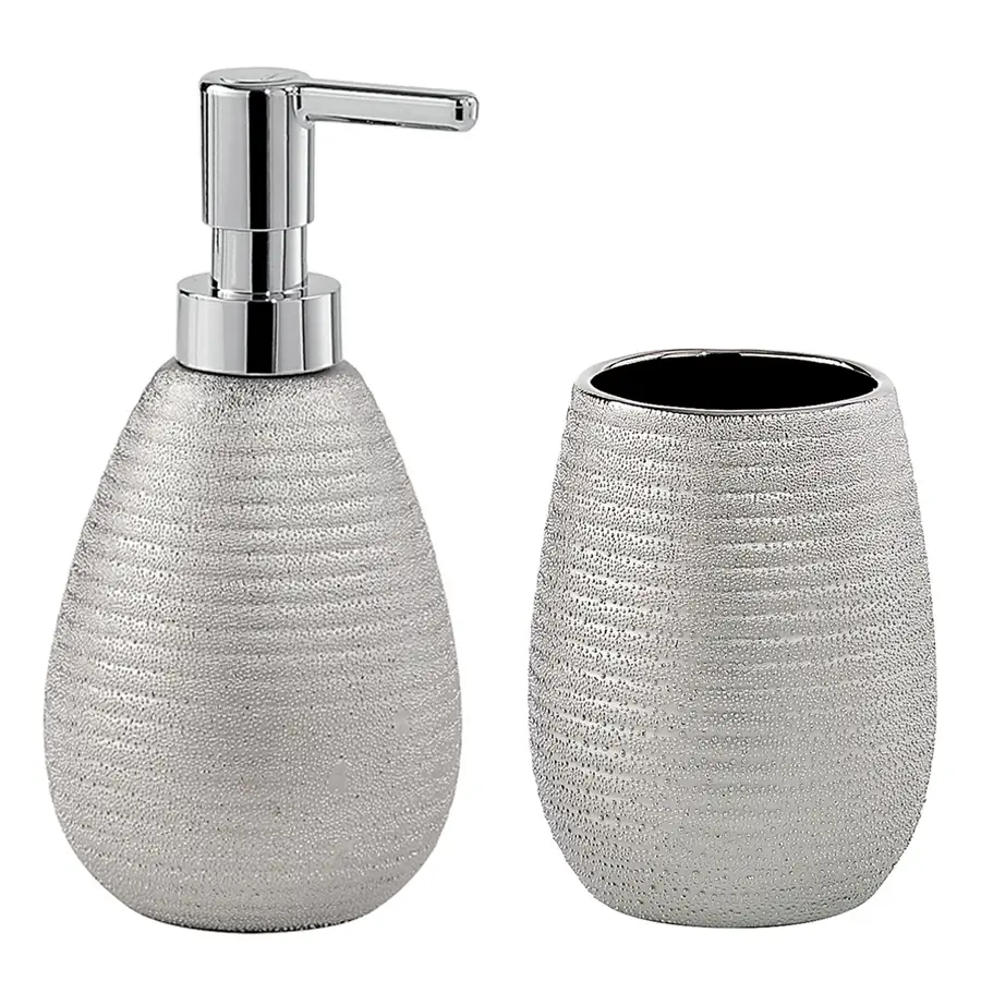 accessori bagno da appoggio set oggettistica in ceramica argento gedy