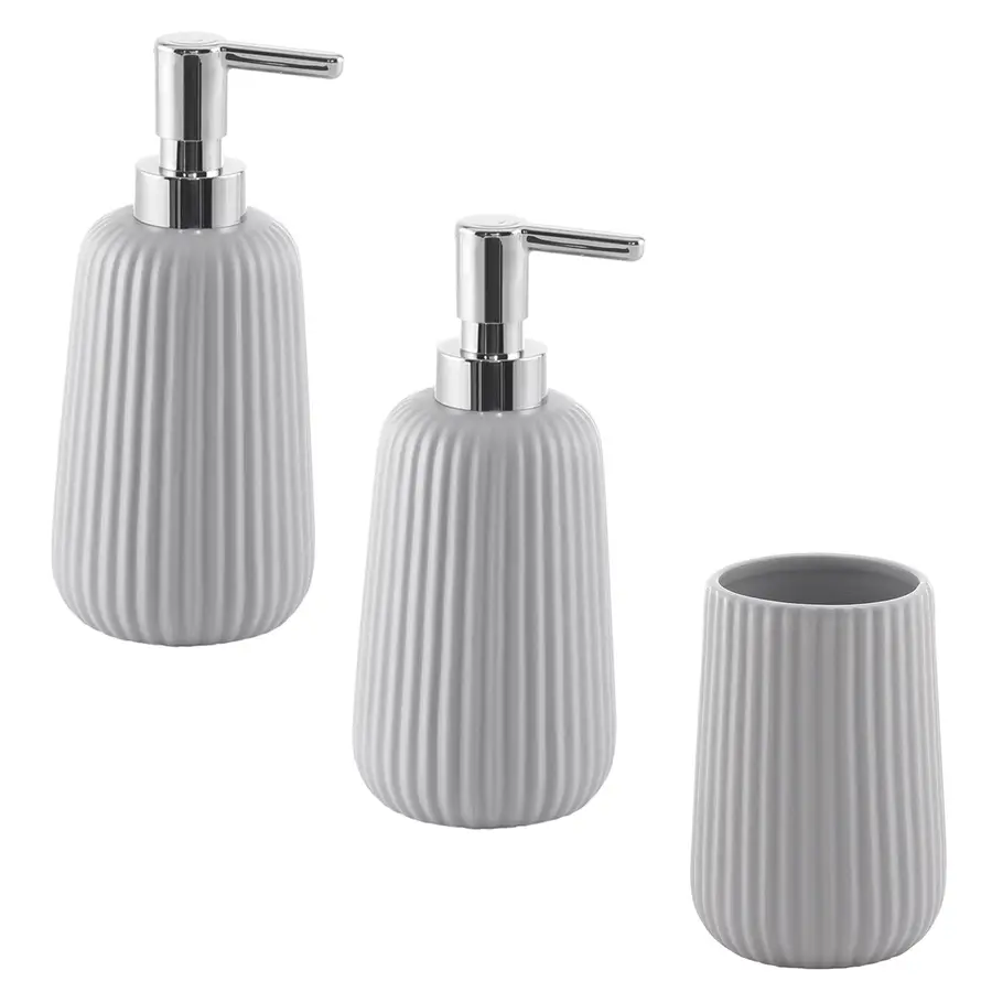 Set accessori bagno da appoggio con doppio dosasapone e porta