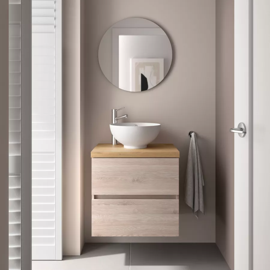 Mobile bagno per lavabo da appoggio 60 cm design sospeso in legno atlas con  specchio - Fully