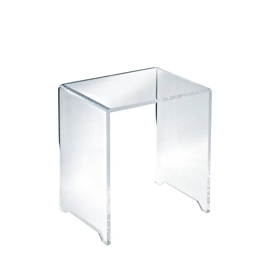 Sgabello in plexiglass trasparente 40h cm per zona doccia dal design minimal
