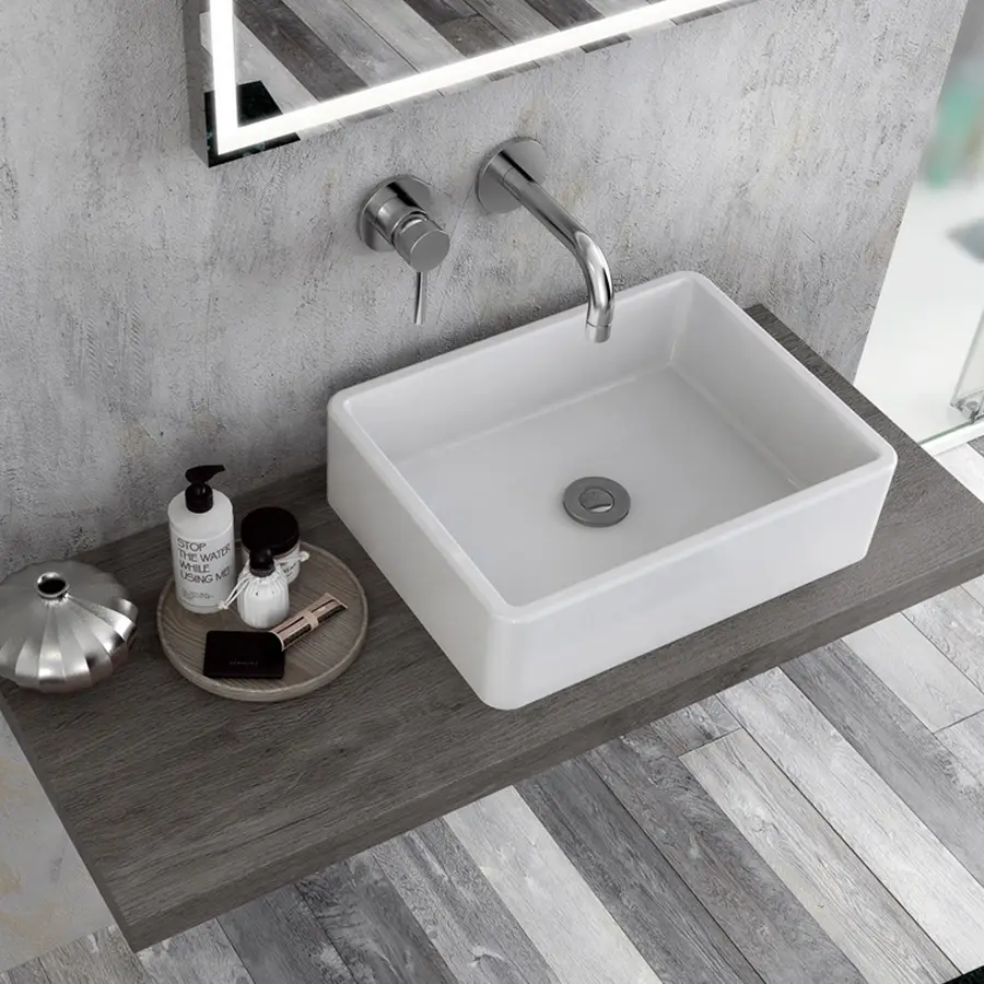 Mensola per bagno con lavabo d'appoggio moderno da 80 cm grigio effetto  legno