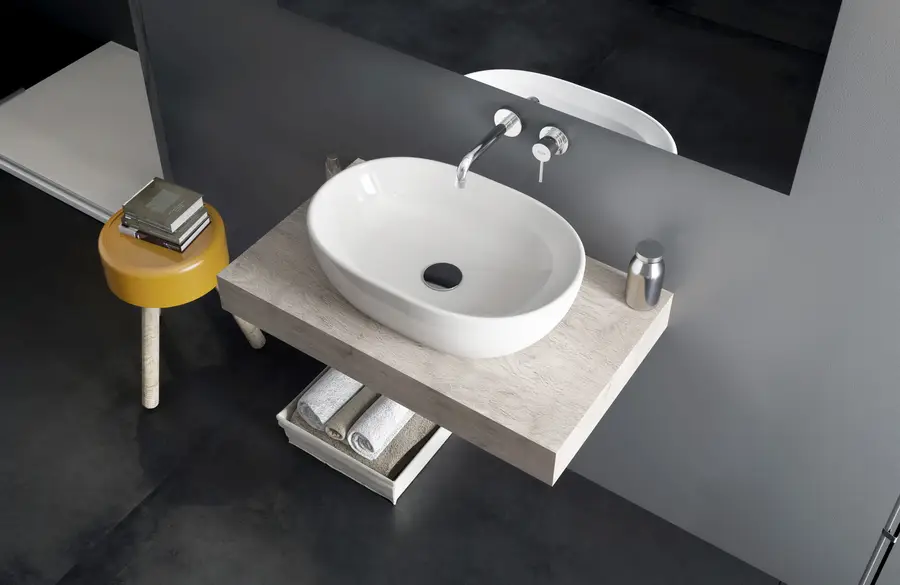 Top per lavabo da 100 cm per bagno moderno design bagno color tortora alto  10 cm