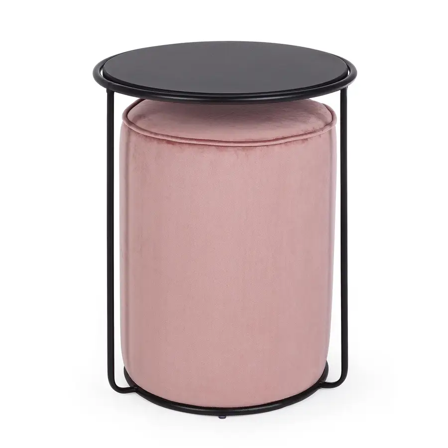 Set tavolino con pouf rosa rivestito in velluto - Tiko