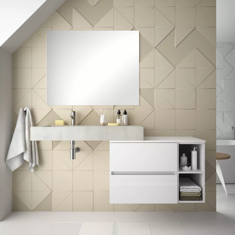 Mobile bagno sospeso 120 cm in legno Bianco lucido con due cassetti e due  vani - Caesaroo