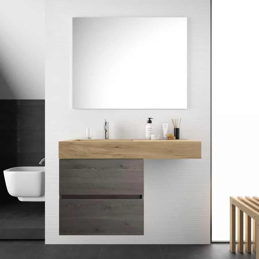 Mobile bagno con lavabo vasca sx 120 cm rovere Africa in hpl con 2 cassetti  rovere cenere e specchio - Jalama