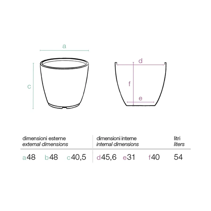 Vaso interno esterno antracite da 50 cm impilabile riciclabile