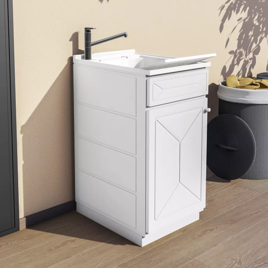 Mobile lavatoio per interno o esterno 45x60 anta + vasca e asse lavapanni