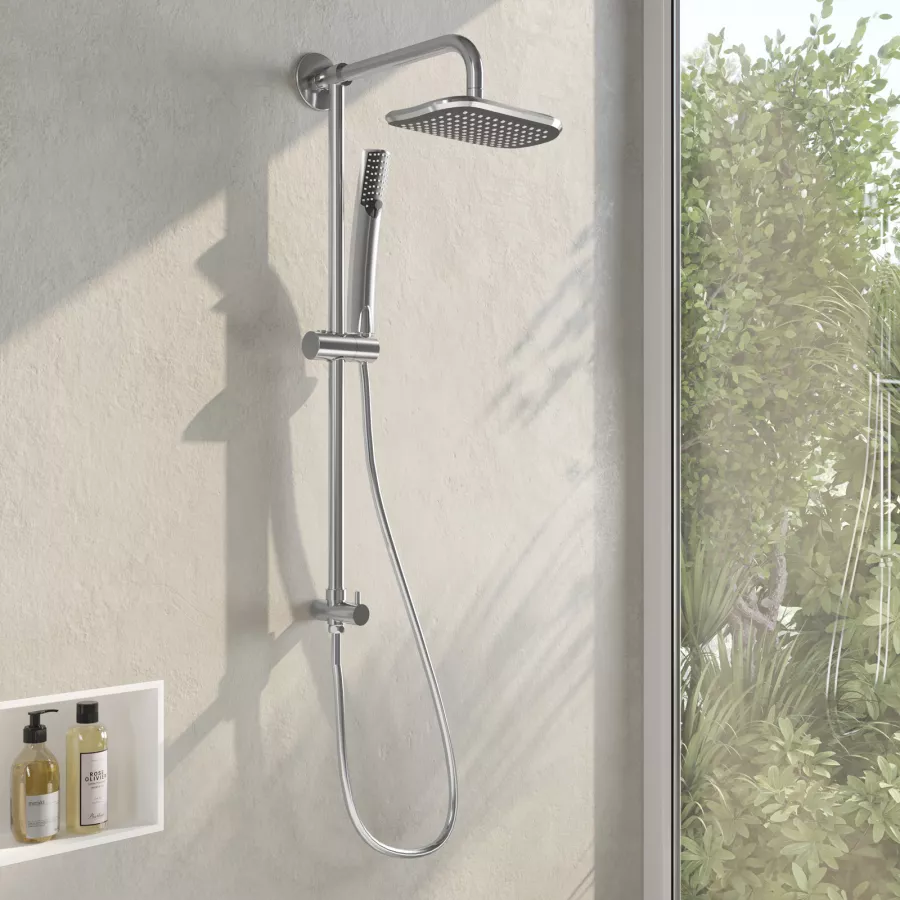 Colonna doccia con soffione doccino deviatore e flessibile in ABS