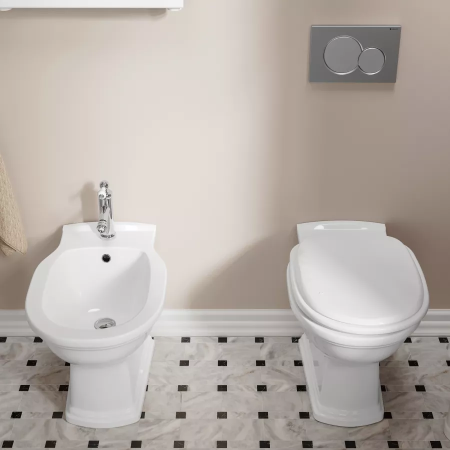 Sanitari classici in ceramica con bidet monoforo e sedile bianco -  Washington