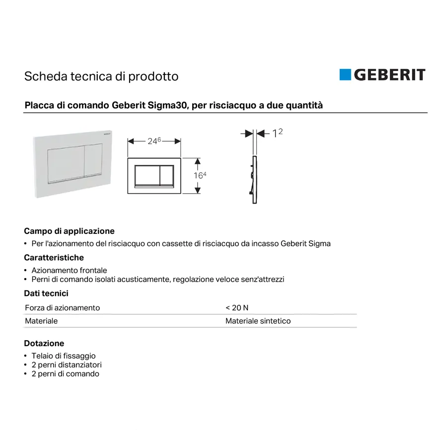 Placca Comando WC Geberit Sigma - Ricambio Per Cassetta, Doppio Scarico, Compatibile Con Sigma 01,20,30,50, UP320,300 - 4