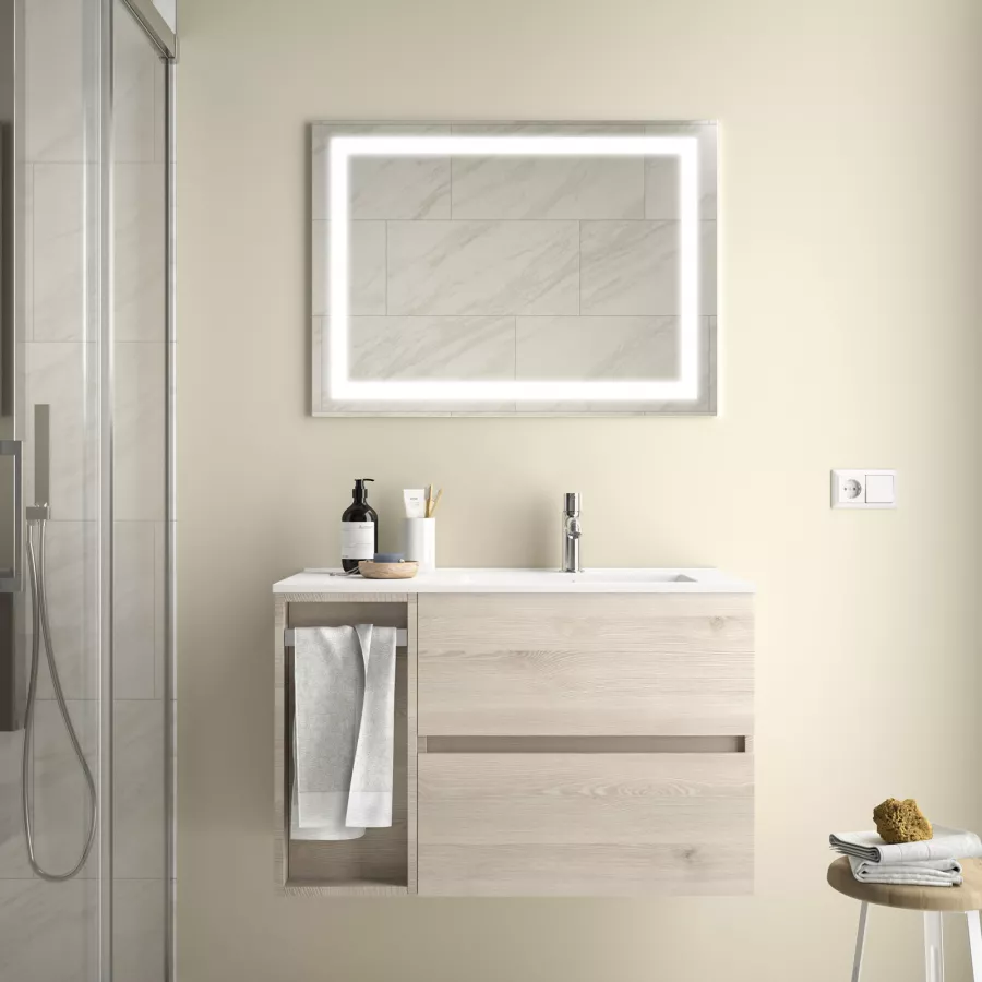 Arredo bagno NOJA 855 ROVERE CALEDONIA + Lavabo + Specchio + Applique